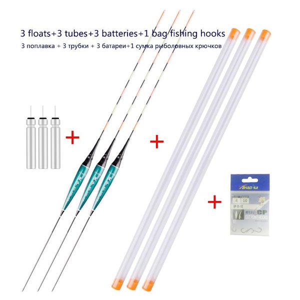 

3pcs/lot electric fishing floats+3pcs cr425 battery+3pcs float tubes+1 bag gift hooks luminous buoy lake river bobber nano accessories