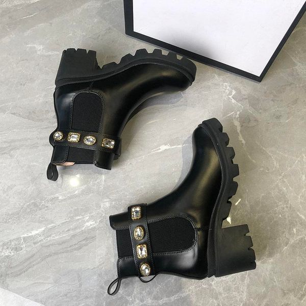 

2021 sell women designer ankle boots chunky heel desert boot flamingos 100% real leather lady winter fashion luxury classic bee womens work, Black