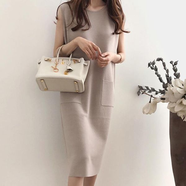 

casual dresses autumn women dress simple design japan female clothes elegant korean office lady sleeveless loose midi 2021 fashion, Black;gray