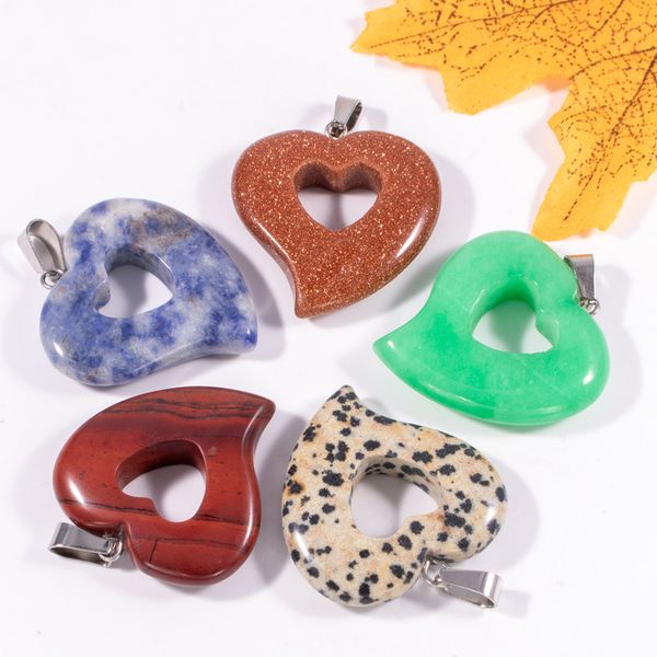 

natural crystal rose quartz tiger's eye stone charms heart pendant for diy earrings necklace jewelry making, Bronze;silver