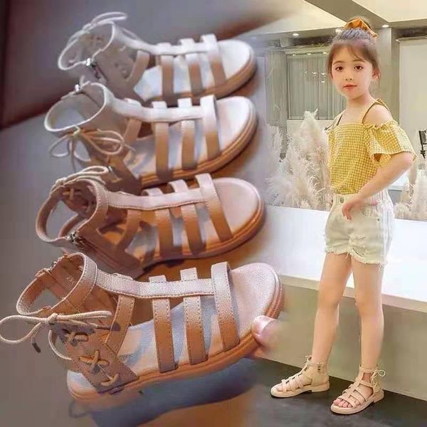 

sandals girls 2021 fashion summer children's little princess soft sole girl baby roman big kids, Black