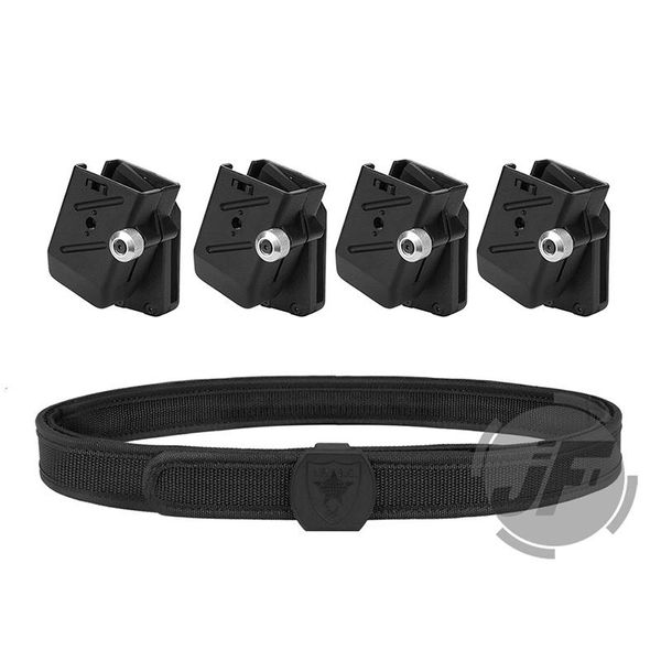

waist support ipsc uspsa idpa competition high speed shooting inner & outer belt w/ 4x universal cr shooter's pistol magazine pouch, Black;gray