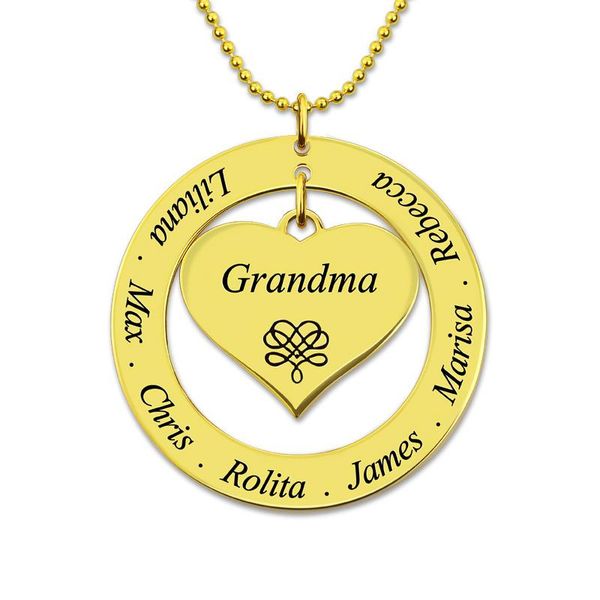 

pendant necklaces custom family name engraved love heart necklace letters chain circle for grandma grandmother abuela, Silver