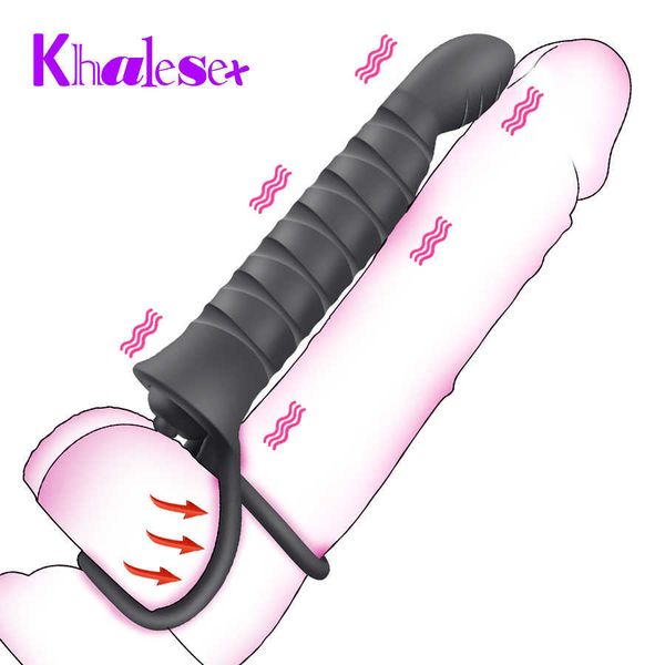 Vibratore Dildo a doppia penetrazione, vibratore a 10 modalità per uomo Strap On Penis Vagina Plug Giocattoli adulti del sesso per coppie 210618