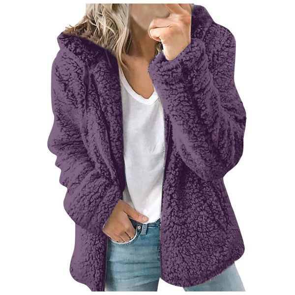 

women's jackets winter warm jacket large fleece fluffy zipper hooded cardigan street teddy plush loose padded clothing 4, Black;brown
