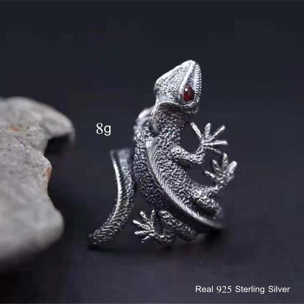 

cluster rings buyee real 925 sterling silver unique male ring vivid gray lizard non-mainstream rock punk men women excelente jewelry, Golden;silver
