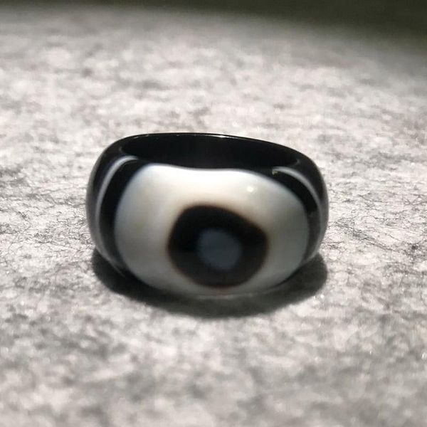 

natural dzi eye agate rings for women men lucky amulet tianyan unique mysterious ring cluster, Golden;silver