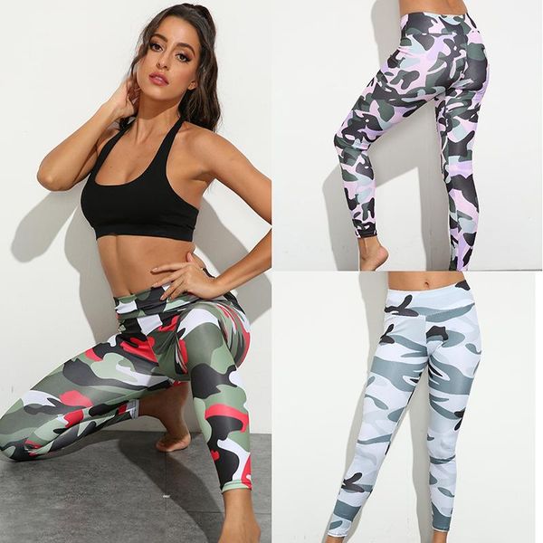 

digital printed high waist sport yoga pant camouflage fitness legging women workout gym running tights trousers mujer outfits, White;red