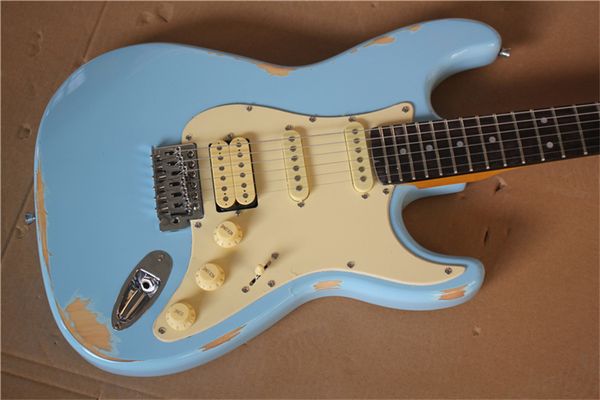 

relic light blue with yellow necks super t electric guitars
