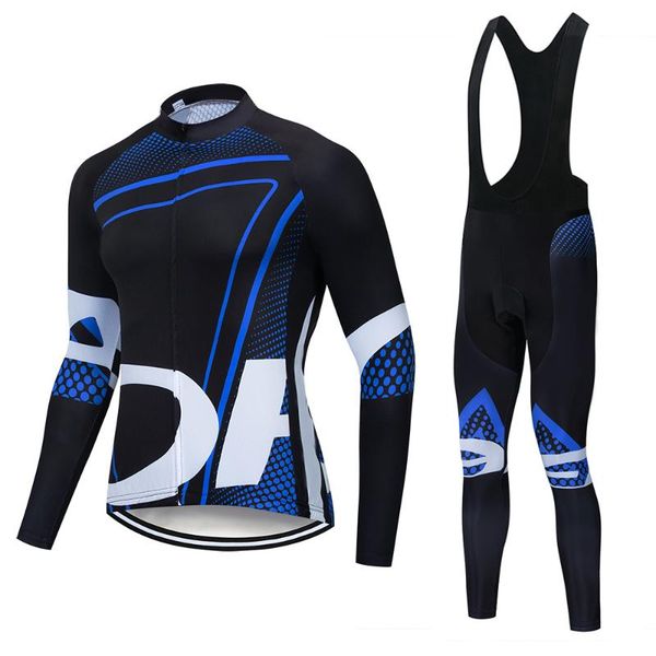 

racing sets 2021 spring /autumn team long sleeve cycling jersey set mtb bicycle clothing maillot ropa ciclismo outdoor, Black;blue