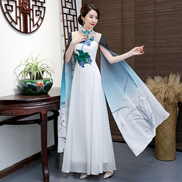 

luxury casual dresses cheongsam 2021 summer girl improved catwalk drs chine style long cheongsam, Black;gray