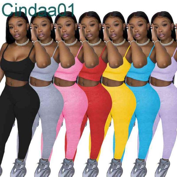 

women tracksuits two pieces set designer sportwear vest pants casual sports solid color slim suspender trousers outfits, Gray