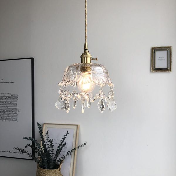 

pendant lamps vintage brass crystal glass lamp living room fixtures european retro lighting single head zm1014
