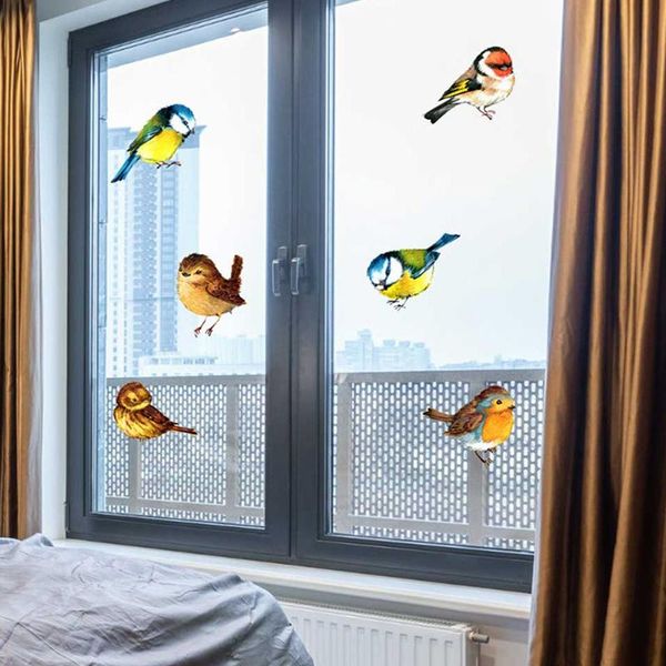 Fensteraufkleber, 3D-Folie, elektrostatischer Glasaufkleber, 6 Stück, Vogel-Antikollisionswarnung, bunte Dekoration, PVC, ohne Kleber, abnehmbar