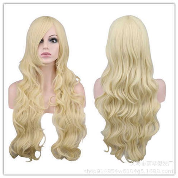 

cos animation 80cm golden long curly hair cosplay wig, Black