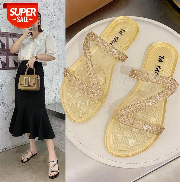 

solid color slippers women beach sandals flashing diamond crystals #qz4q, Black