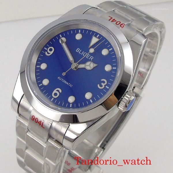 

bliger 40mm polished case 904l stainless steel bracelet watch date miyota 8215 mingzhu 2813 movement sapphire glass wristwatches, Slivery;brown