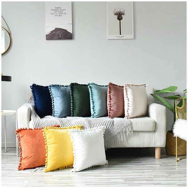 

cushion/decorative pillow decorative cushions for sofa hair ball lace velvet cushion cover 45*45/30x50cm pillows decor room bed throw living