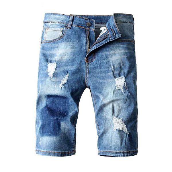 

men's jeans summer denim shorts 2021 fashion casual loose straight short blue vintage hole high street