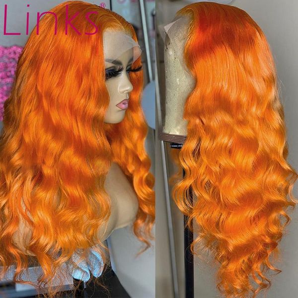 

lace wigs links 28 30 inch orange ginger color 180 density body wave t part front human hair wig brazilian remy highlight frontal, Black;brown