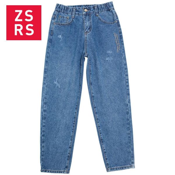 

women's jeans zsrs 2021 spring cotton denim pant harem pants high waist haren nine part elegant streetwear plus size, Blue