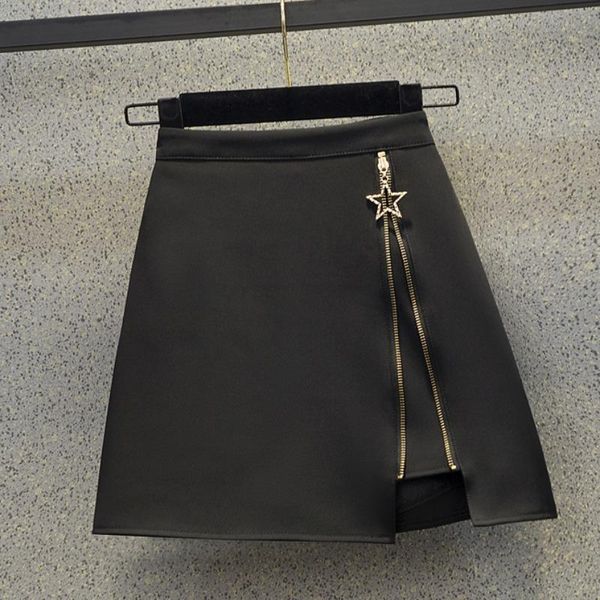 

plus sized black skirt women's summer high waist irregular zipper fashion a- line skirts loose female big yards mujer