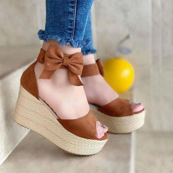 

sandals women's fashion summer bowknot open toe wedge high heels trifle sole large size fish mouth female casual #40, Black