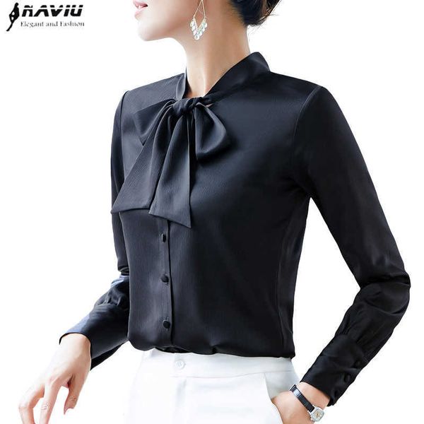 

elegant women bow tie blouse ol ffashion clothes slim long sleeve chiffon shirt office ladies work plus size wine red 210604, White