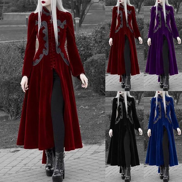 

casual dresses european and american retro fashion waist closing printing lotus leaf edge long sleeve stand collar a-shaped slit dress, Black;gray