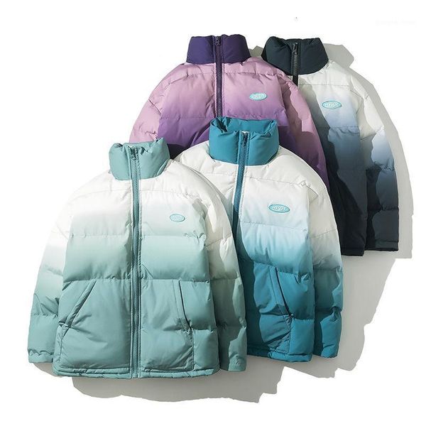 

men's down & parkas gradient stand collar men casual oversize parka warm purple black coat thicken zipper streetwear mens jackets