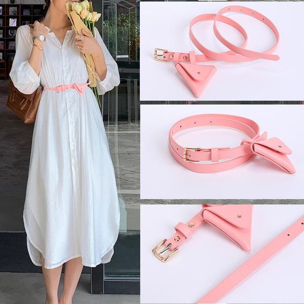 

belts fashion women's leather belt bag korean mini japanese and style coin purse waist thin, Black;brown