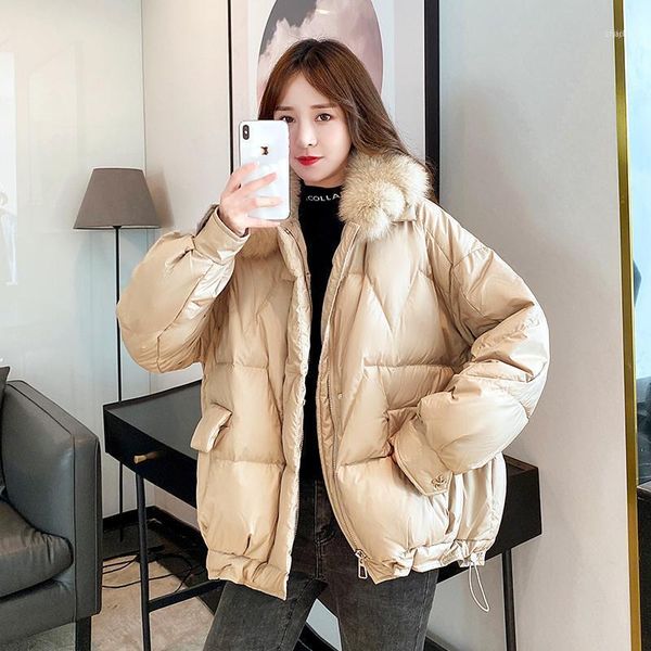 

with fur collar women winter short parkas oversized solid thick jacket female loose cotton padded plus size casual women's coats1, Black