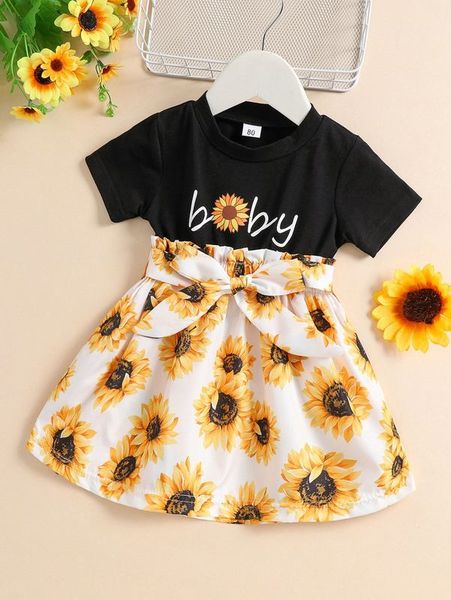 

baby floral and letter graphic 2 in 1 dress she02, Red;yellow