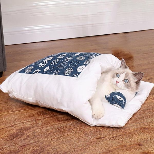 

cat beds & furniture japanese bed winter removable warm sleeping bag deep sleep pet dog house cats nest cushion with pillow