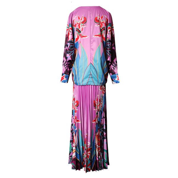 

dress seqinyy purple set 2021 spring summer fashion design female sleeve shirt + plissado skirt long flowers suit printing, White