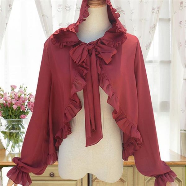 

6 colors fashion spring women shirt summer cute lolita chiffon cardigan girls hooded sunscreen cape shawl, White