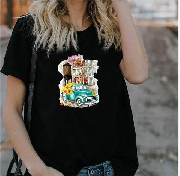 

men town girl print t shirts short sleeve o neck loose ladies causal tee clothes, White;black