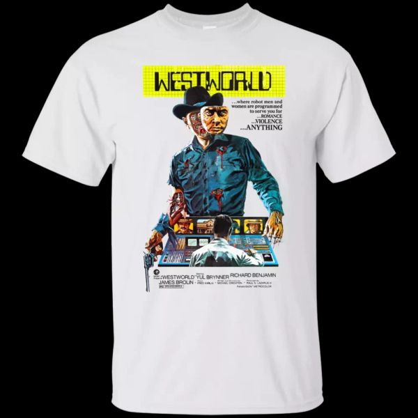 

westworld, yul brenner, movie, robot, retro, 1973, g200 t-shirt, White;black