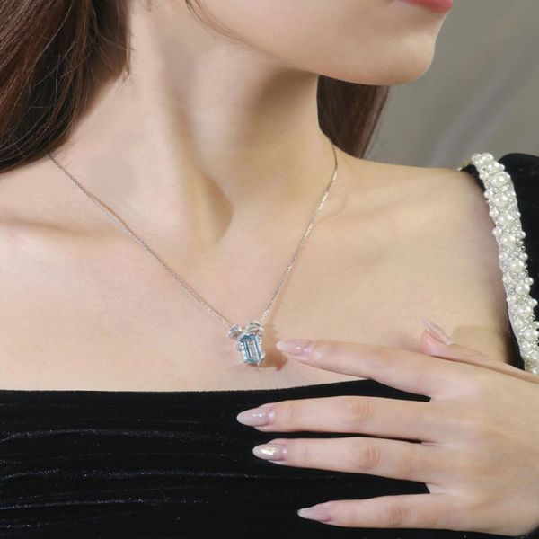 

pendant necklaces boho aquamarine butterfly clavicle necklace jewelry chain for women temperament jewellery 2021 mothers day gift, Silver