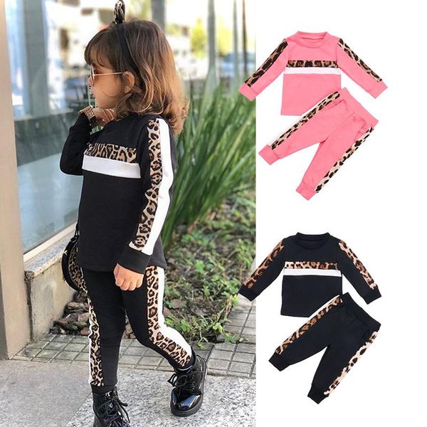 

clothing sets 2-6 years born toddler kids baby girl clothes set autumn winter leopard striped long sleeve t-shirt pants 2pcs outfits, White