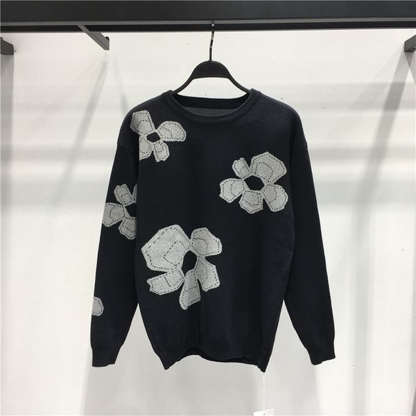 

men's sweaters autumn winter personality flower simple jacquard casual for men knitted pullovers herentrui ewjd, White;black