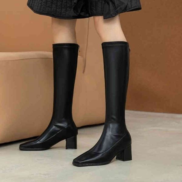 

boots novas botas femininas salto alto preto grosso apontado elÃ¡stico cavaleiro saltos grandes rehs, Black