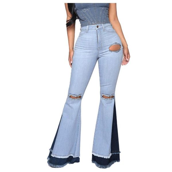 

women's pants & capris vintage flare jeans fashion womens straight hole bleached pocket high waist casual denim streetwear baggy jean, Black;white