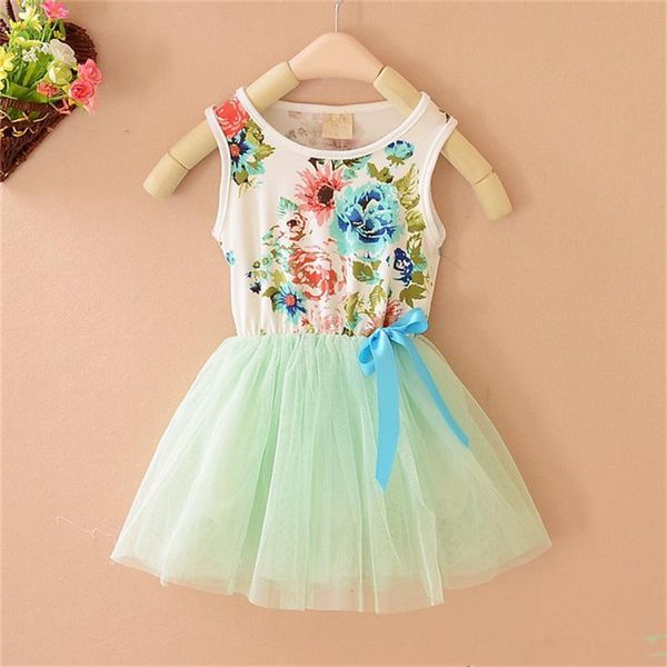 

girl's dresses 2021 summer floral baby girl dress princess tutu 3 color for 2-5 age infant kids clothing, Red;yellow