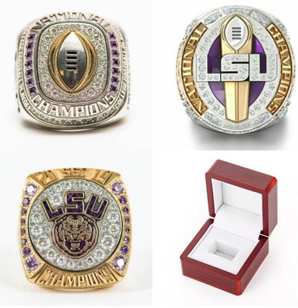 

lsu 2019 2020 geaux tigers national orgeron college football playoff sec team champions championship ring size 11, Golden;silver