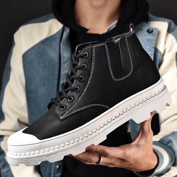 

boots 2021 winter men leather shoes ankle fashion brand autumn male footwear big size 47, Black
