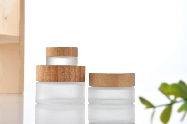 

storage bottles & jars engraving custom logo cosmetic face cream containers 5ml 15ml 30ml 50ml 100ml frosted clear glass jar with bamboo woo