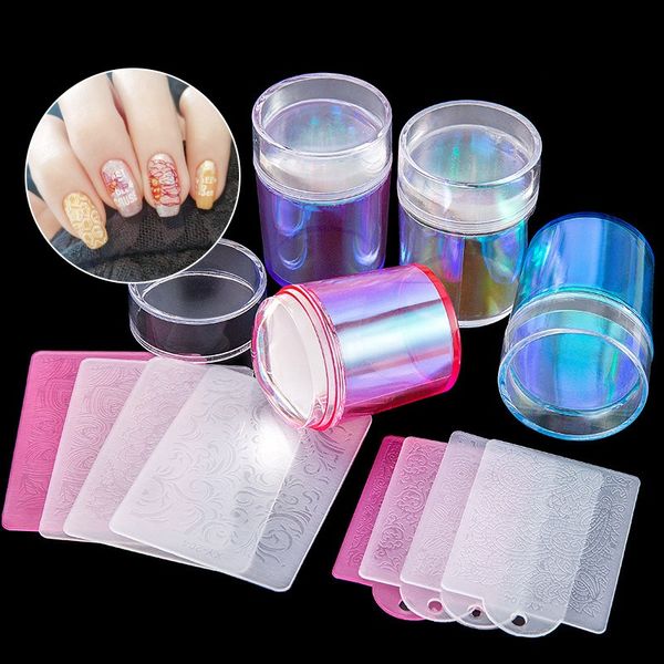 Modelos de arte da unha Aurora gel￩ia de silicone selo unhas rabisperado conjunto para unhas francesas Design Diy Stamping molde Plate