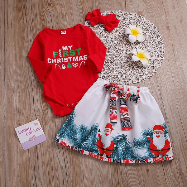 

clothing sets lovely children's suits born infant baby girls christmas letter romper bow skirt+ hairband kids 2021, White