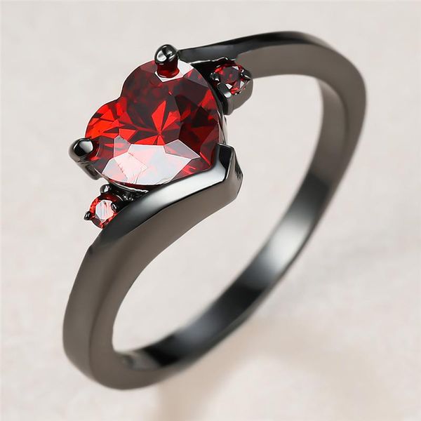 

wedding rings simple female red crystal stone ring charm 14kt black gold for women vintage love heart zircon engagement, Slivery;golden